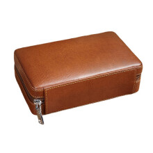 Travel Cigar Case with Waterproof Zipper, Leather Box for 4 Cigars, Compact Humidor for Men Outdoor