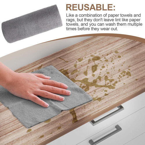 Reusable Kitchen Towels Roll 25x25cm Microfiber TearAway Sheets  Absorbency Lint Cleaning 2