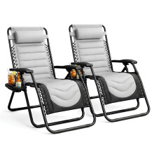KEPLIN 2 Pack XXL Premium Heavy-Duty Colour Block Zero Gravity Chairs, Adjustable Headrest, Cup & Phone Holder, Foldable, Charcoal