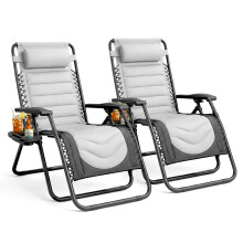 KEPLIN 2 Pack XXL Premium Heavy-Duty Colour Block Zero Gravity Chairs, Adjustable Headrest, Cup & Phone Holder, Foldable, Grey