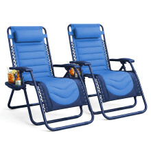 KEPLIN 2 Pack XXL Premium Heavyduty Colour Block Zero Gravity Chairs, Adjustable Headrest, Cup & Phone Holder, Foldable, Navy Blue