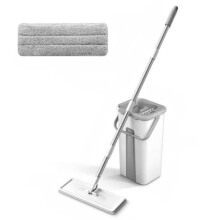 Flat Mop and Bucket Set with Hands Wringing, DualCompartment System and Extended Microfiber Pads for Hardwood Floors