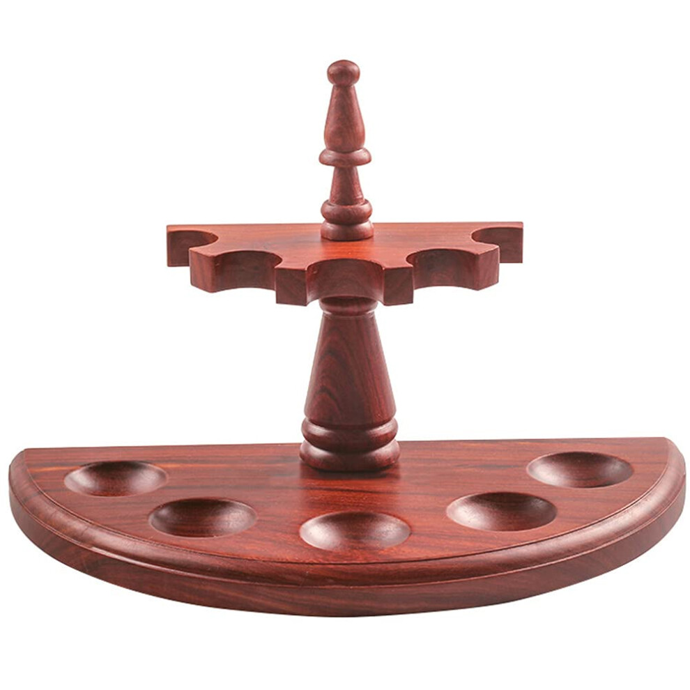 Red Wooden 5 Pipe Rack Sandalwood Tobacco Pipe Holder Compact Vertical Display Elegant Stand