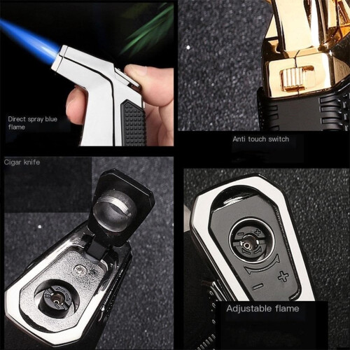 Windproof Butane Torch Lighter, Adjustable Jet Flame Metal Refillable Lighter for Camping, Kitchen, BBQ, Candles 2