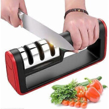 Manual Knife Sharpener, 3-in-1 Professional Kitchen Knife Sharpener Non-Slip Base Ergonomic Design for All Sizes Household Knives