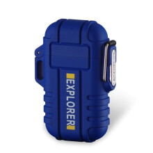 Waterproof Dual Arc USB Rechargeable Electric Lighter with Windproof Plasma Ignition and Whistle Lanyard, Blue