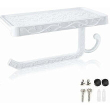Wall Mounted Toilet Paper Holder, Toilet Paper Holder with Storage Shelf for Bathroom Toilet, White