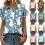 Women's Button-Down Shirts, Short Sleeve, V-Neck,-Sky Blue M 2