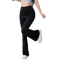 Women Workout Pants Faux 2 Piece Drawstring High Waist-Black L