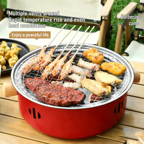 Multifunctional Outdoor Grill With Cooking Warming And Tea-Red 2