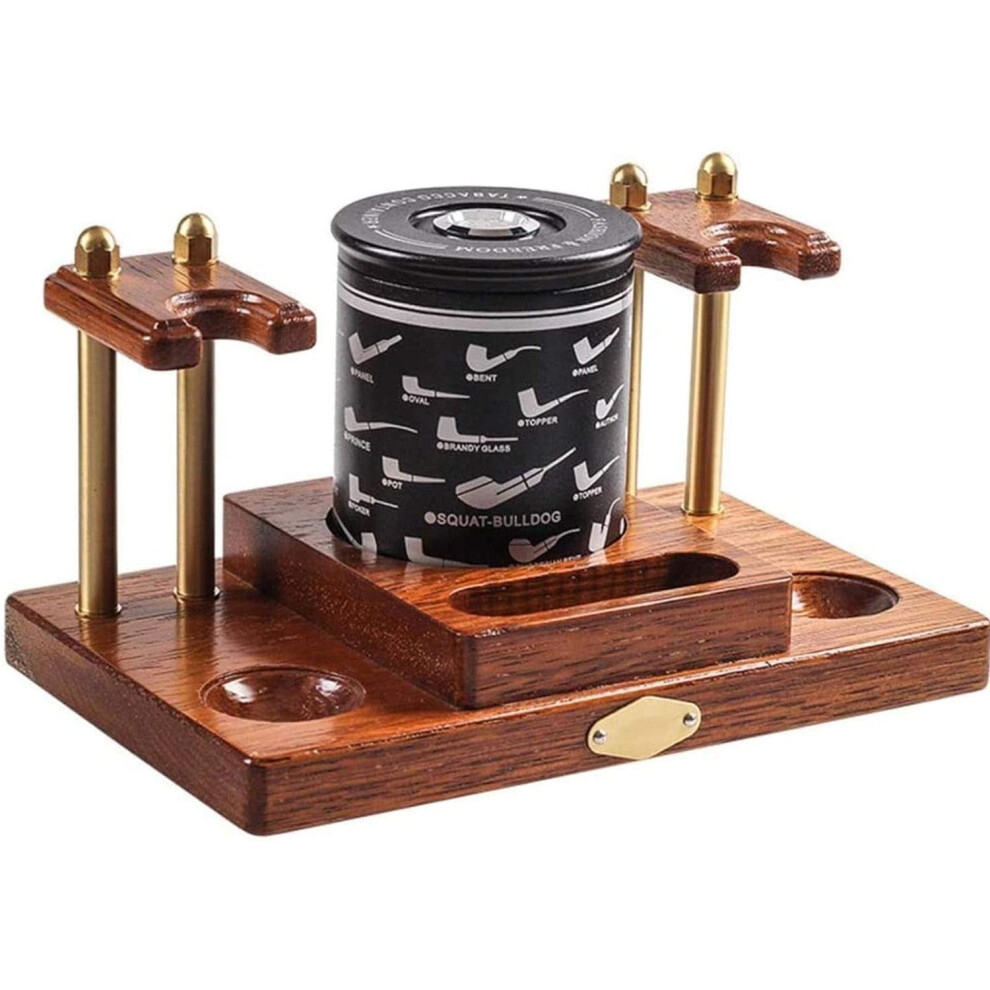 Dark/Green Wooden Pipe Stand For 2 Smoking Pipes, Solid Wood Holder With Storage Cup, Giftready Style