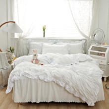 Ruffled Seersucker Duvet Cover Set Queen Off White Bedding with Breathable Fabric and Corner Ties