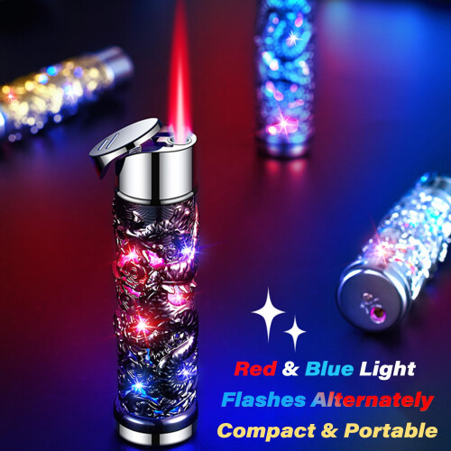 Jet Flame Butane Lighter Windproof Refillable Torch with Embossed Dragon Design Adjustable Flame 2