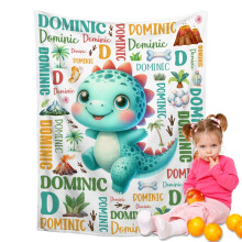 Dinosaur Baby Blanket 40x50, Custom Name Flannel Blanket for Boys and Girls, Soft Keepsake Gift
