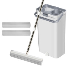 Spin Mop and Bucket Set with Dual Chamber Cleaning System,  Absorption PVA Sponge Head for Home Floors