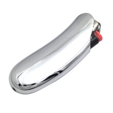 Lighter Case Metal Holder with Ergonomic Curved Design Silver Mirror Finish Scratch‑Resistant Cover for BIC Lighter