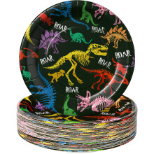 Dinosaur Party Plates 50 Pack 7 Inch Disposable Colorful Three Rex Birthday Tableware for Kids