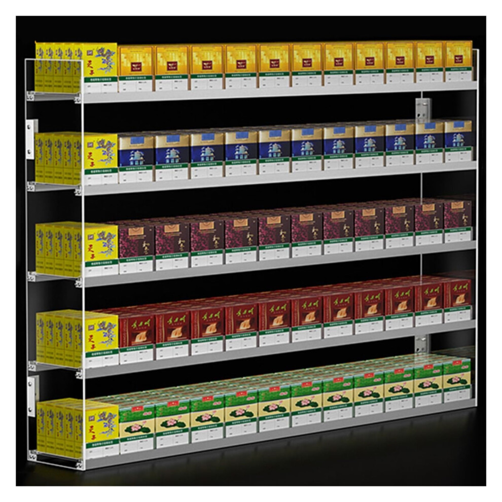 Acrylic Cigarette Display Stand with Automatic Pusher, Wall Mounted Clear Rack 50x16x74cm for Stores