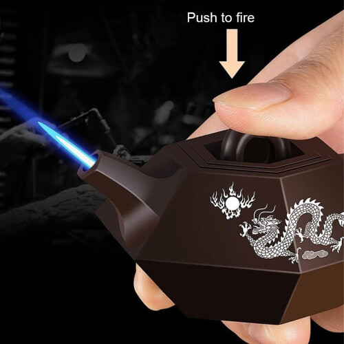 Teapot Shaped Windproof Jet Flame Torch Lighter, Refillable Butane Adjustable Flame Desktop Ornament Gift 1