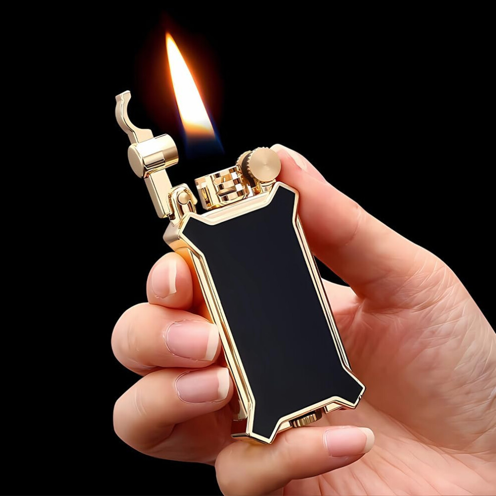 Gold Vintage Soft Flame Refillable Lighter, Antique Zinc Alloy Flintwheel Kerosene Design For Collection (Gold)