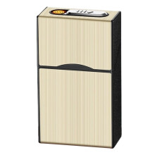 Electric Cigarette Case with USB Rechargeable Lighter, Windproof Flameless Metal Holder 20pcs 100mm Gold