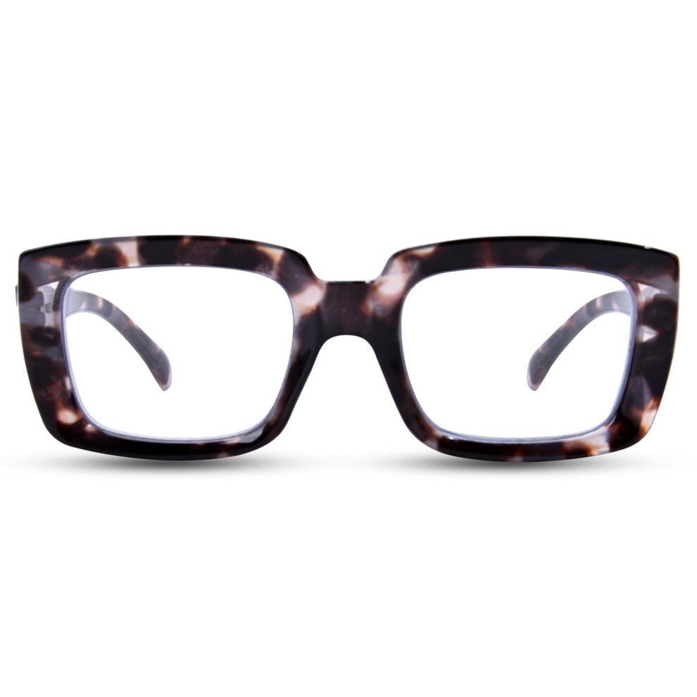 Blue/Light Reading Glasses For Women 2.5X Magnification, Oversized Blocking Square Tortoise Frame