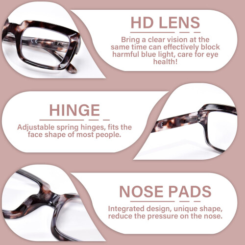 Reading Glasses for Women 2.5x Magnification, Oversized Blue Light Blocking Square Tortoise Frame 2