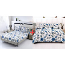 Vintage Blue Floral Twin Comforter Set with Sheets, Soft Lightweight Microfiber Bedding in a Bag