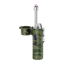 Waterproof Windproof Electric Arc Lighter with LED Flashlight, USB Rechargeable Telescopic Plasma Lighter for Camping (Camouflage)