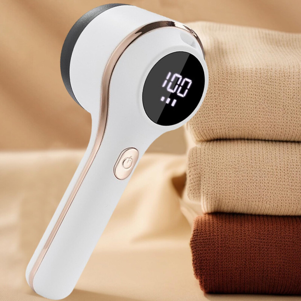 White Fabric Shaver Lint Remover Rechargeable 3Speed Electric Sweater Defuzzer With Led Display