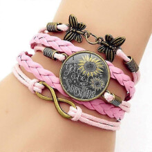 (Pink)2026 Hot!!  Bohemian Braided Cord Bracelet Sunflower Butterfly Women Girl Gift Jewelry