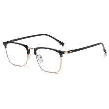 Blue Light Blocking Reading Glasses +250 Black Gold Retro Rectangle Metal Frame for Men and Women