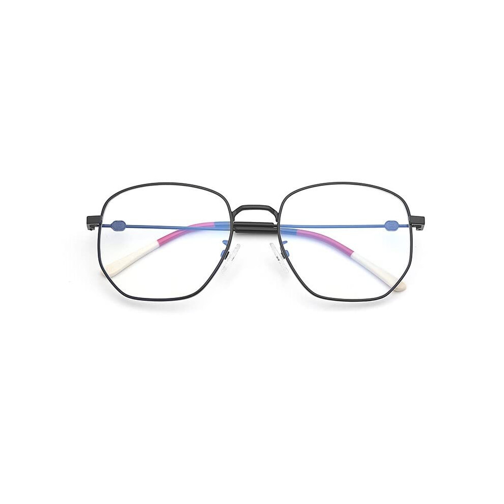 Blue Light Reading Glasses +1.50 Black Polygon Metal Frame, Anti Glare Computer Readers for Women and Men