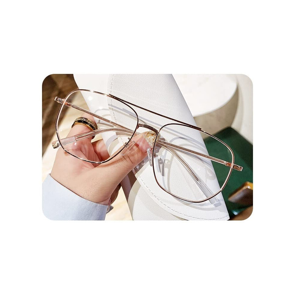 Blue/Light/Gold Aviator Blocking Reading Glasses, Rose Metal Frame +1.00 Anti Glare Lenses