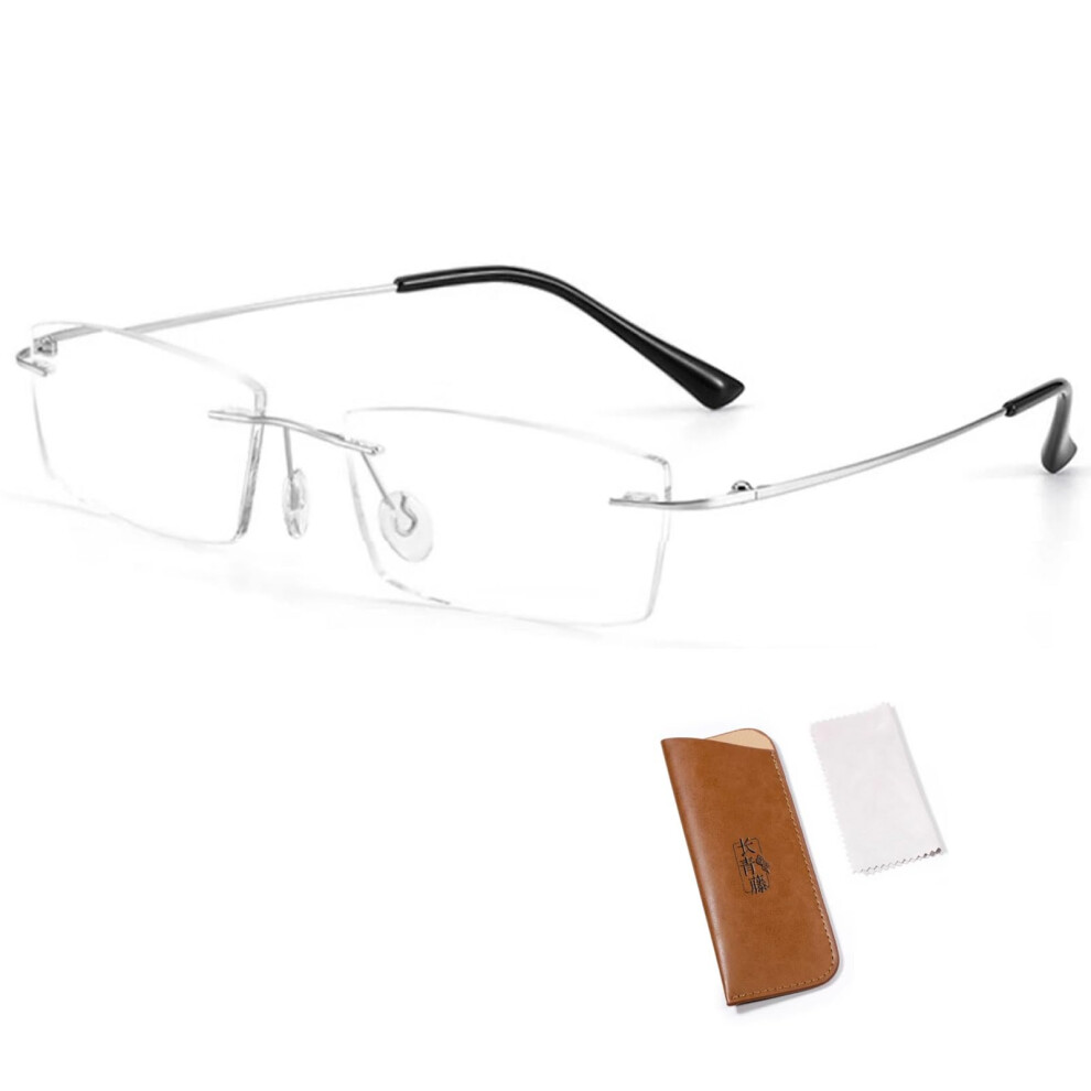 Blue/Light/Silver Blocking Reading Glasses For Men 1.0X, Titanium Frameless Computer Readers In