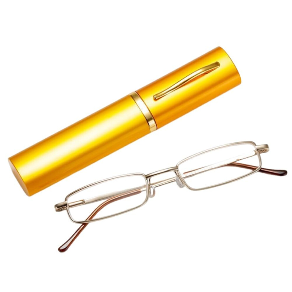 Reading Glasses 1.00x Gold Frame Blue Light Blocking Compact Pen Style with Spring Hinge for Men and Women