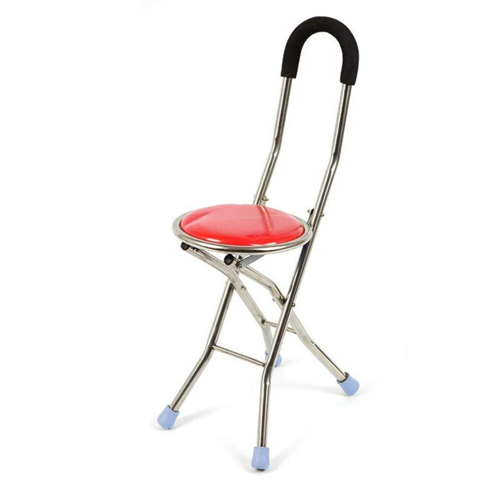 Folding Walking Cane Chair for Elderly, 2 in 1 Adjustable Stick Seat with Stable FourLeg Support, 150KG Load