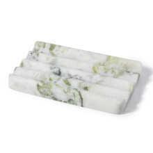 Green Marble Soap Dish with WaterDraining Wave Design, Large Natural Stone Holder for Bathroom and Shower
