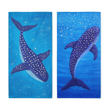 Microfiber Hand Towels Set of 2 Blue Whale Pattern Quick Absorption Soft Bathroom Decor 14'x28'