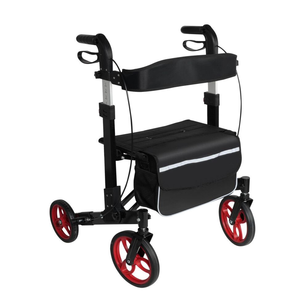 Foldable Aluminum Rollator Walker for Seniors with Seat, Backrest, 9Inch Wheels and Adjustable Height