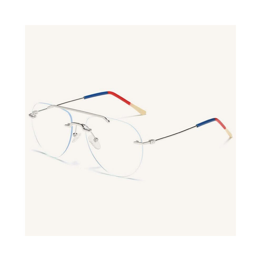 Blue/Light/Silver Rimless Aviator Blocking Reading Glasses For Women, Anti Glare Uv Protection +2.50