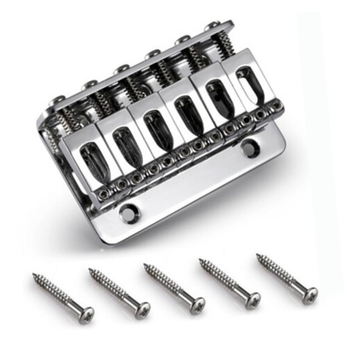 Silver Steel Electric Guitar Bridge Plate with Screws, Adjustable Saddle, Easy String Loading