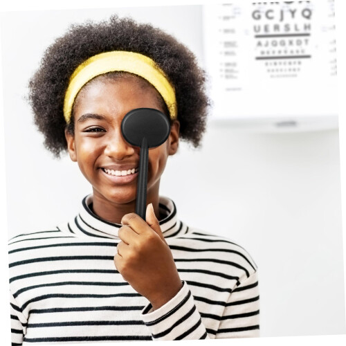 2 Sets Plastic Eye Occluder for Vision Test Black Eye Patch with Ergonomic Handle Reusable 2
