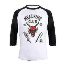 (S,black white)Hellfire Club T-Shirt Three-Quarter Sleeves Pullover Streetwear Women Men Aesthetic Graphic Printed Tees Clothes for Summer