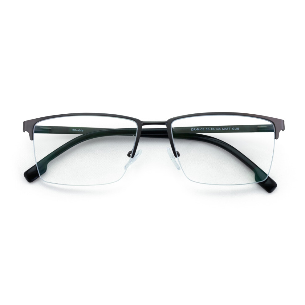 Men's Reading Glasses Large Head Half Rim Optical Frame Gunmetal 1.0x Magnification Wide Metal Frame