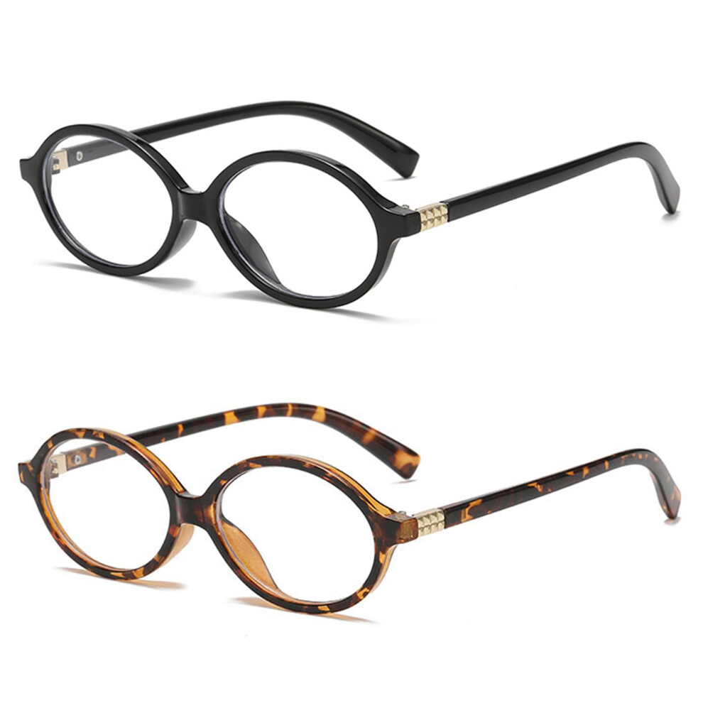 Blue/Light/Black 2 Pack Retro Oval Reading Glasses 2.5X Magnification Blocking For Men Women Leopard