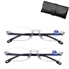 Color Changing Blue Light Blocking Reading Glasses for Seniors, Intelligent Zoom Presbyopia Glasses 2 Pack