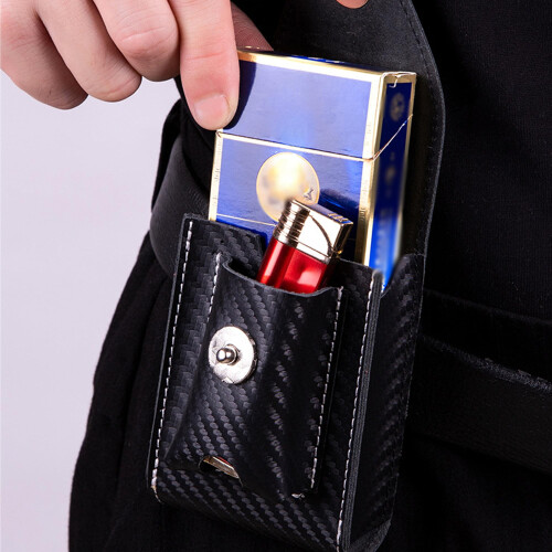 Vintage Leather Cigarette Case with Lighter Holder and Belt Loop, Handmade Cowhide Compact Design (Black) 2