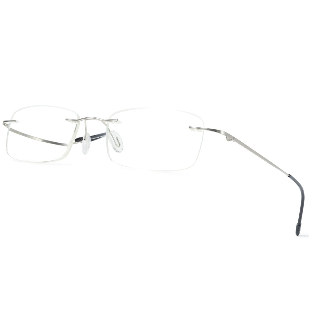 Blue/Light/Silver Rimless 2.5X Magnifying Reading Glasses Blocking Ultra Metal Frame For Men