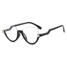 Stylish Cat Eye Reading Glasses for Women +3.50, Blue Light Blocking Anti Glare Half Frame Black Readers